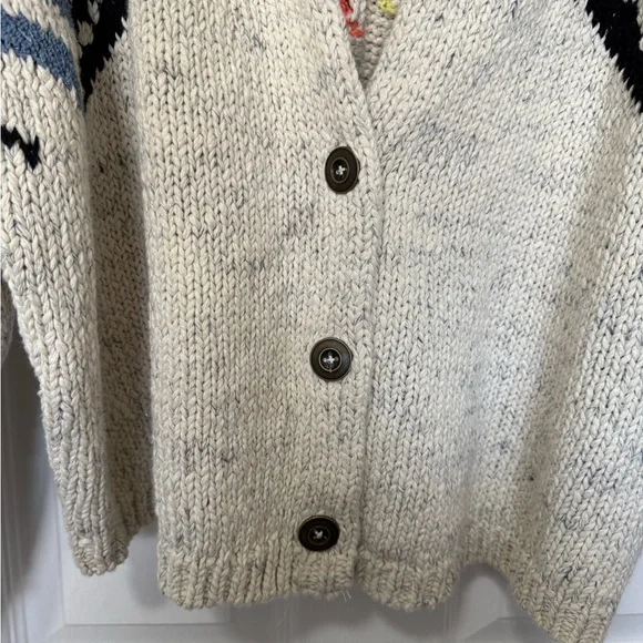 Pilcro Cream Multicolor Patterned Cotton Cardigan with collar cropped NWT Sz L - Picture 6 of 12